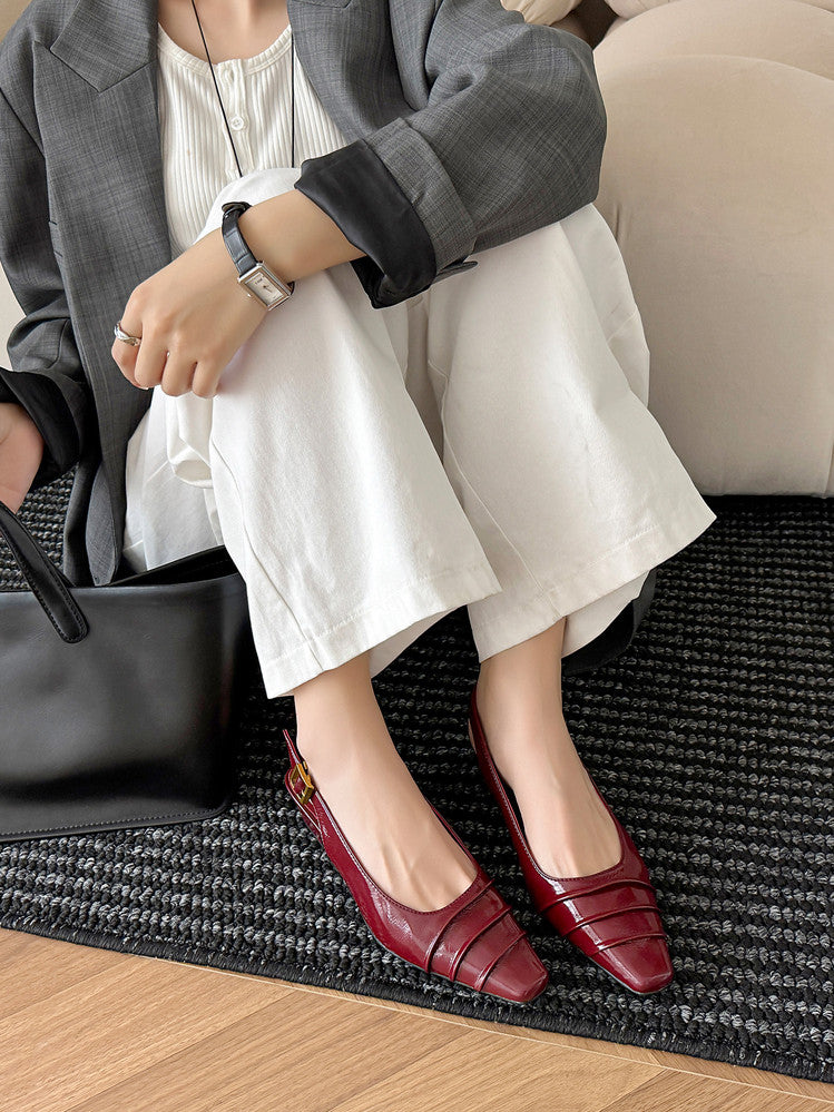 Karin Luna French Retro Square Toe Wrinkled Closed-Toe Sandals