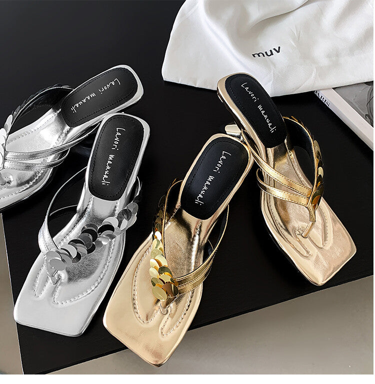 Karin Luna Exquisite Daughter~t Footrest with Rhinestones for a Sofa-like Feel  Sequin Flip-Flops