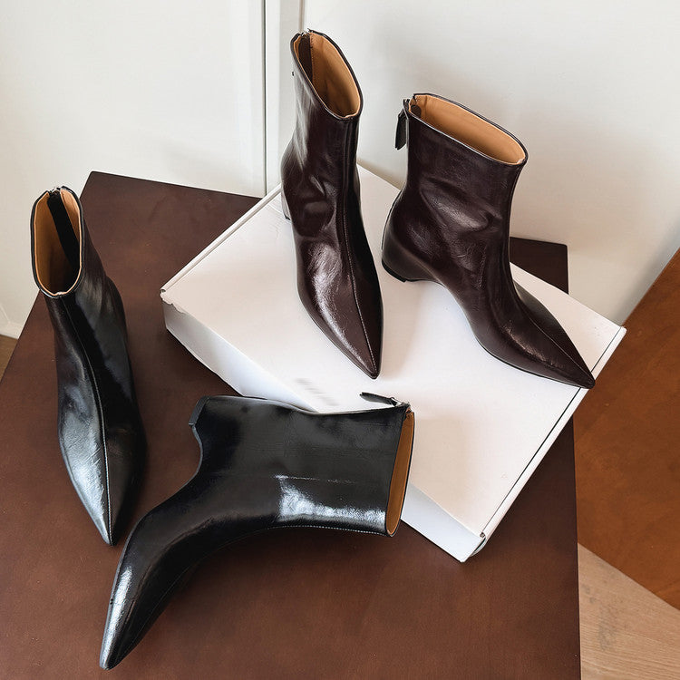 Karin Luna Versatile Elegant Style Pointed Toe Hidden Wedge Short Boots