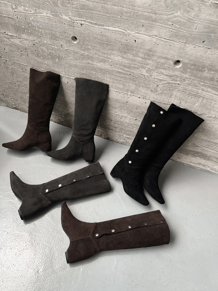 Karin Luna Bestseller Hot-Selling Hidden Buckle Lazy Style Square-Toe Height-Increasing Suede Western Boots