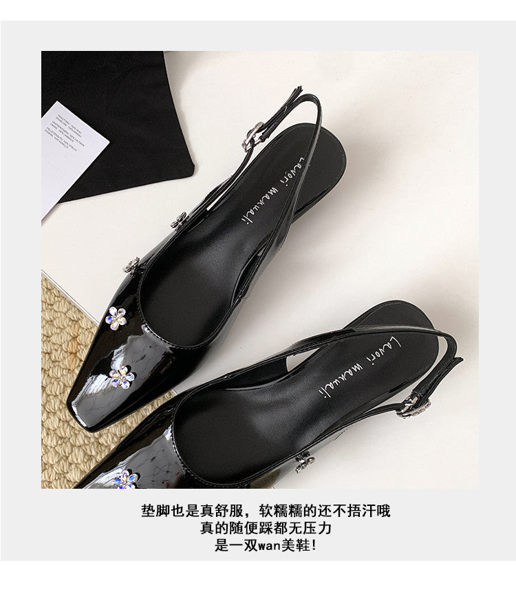 Karin Luna In Stock  Spot Goods  Rhinestone Small Square Toe Closed-Toe Sandals