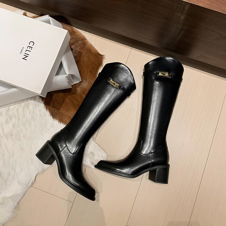Karin Luna Hot-Selling Fasteners Sold as soon as listed Comes with data plan included Pointed Toe Chunky Heel Classic Full Cowhide Leather Riding Boots