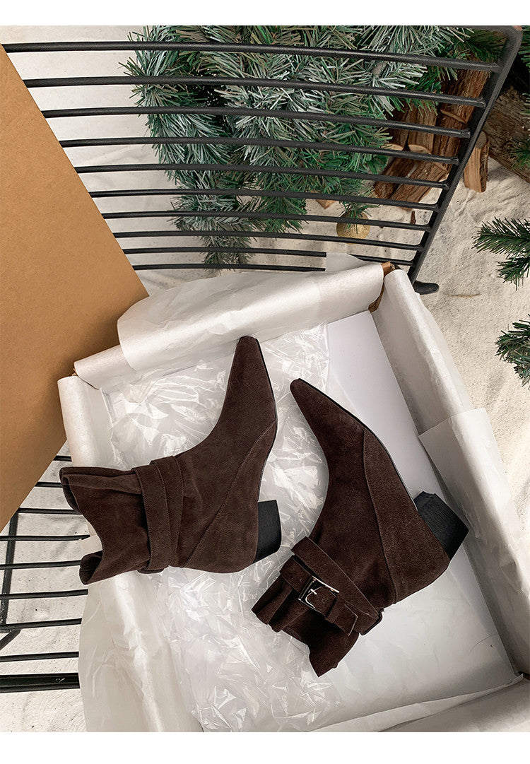 Karin Luna In Stock In Stock Hot-Selling Basic Old Money Style Retro Belt Buckle Short Boots
