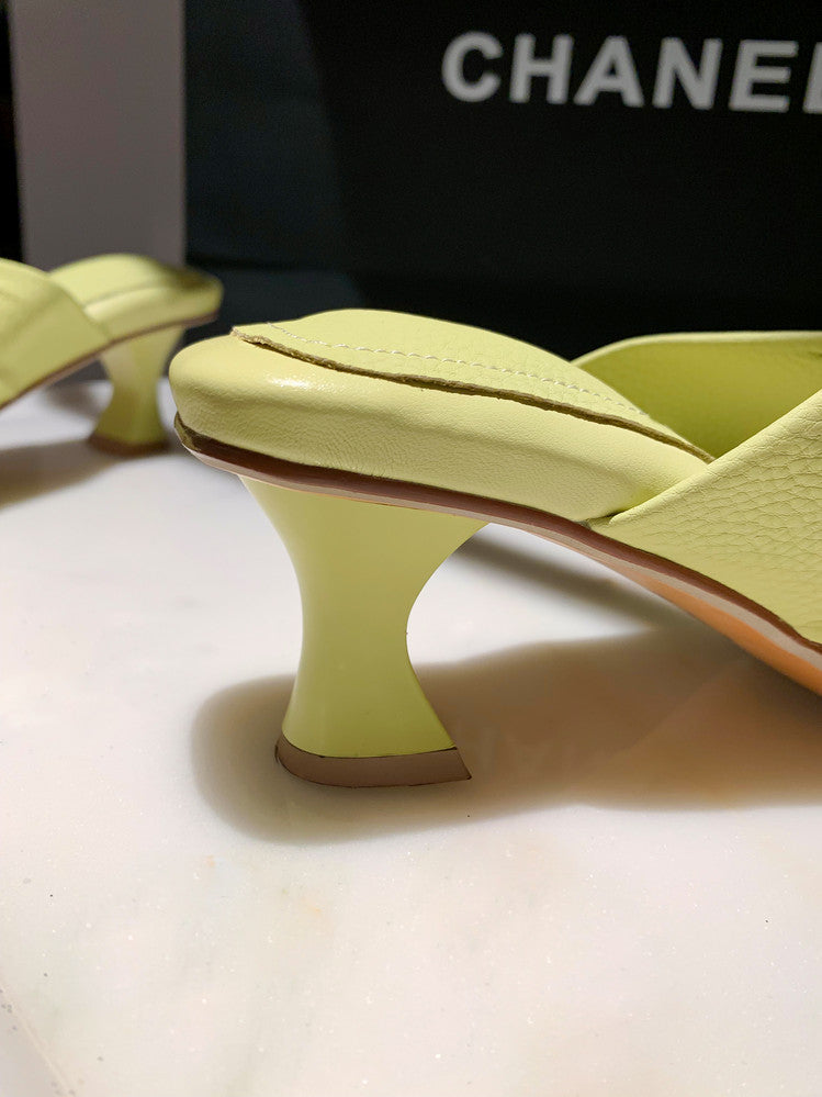 Karin Luna In Stock In Stock  Comfortable Cross Strap  Airy High Heel Square Toe Slippers