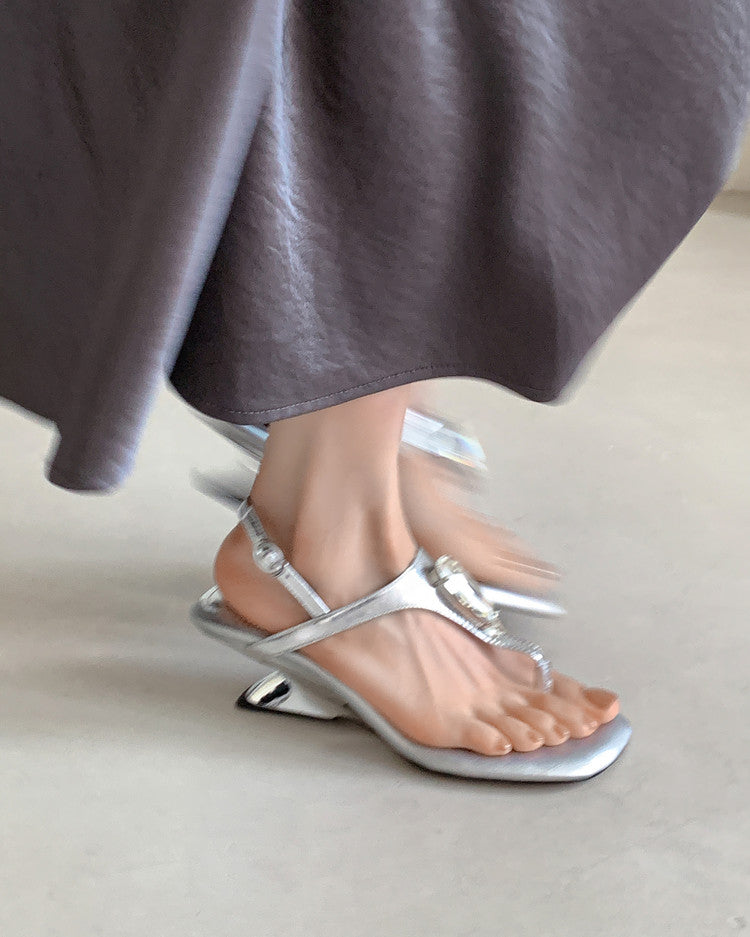 Karin Luna Bestseller Element Square Toe Irregular Heel Super Stable Toe Clip Sandals