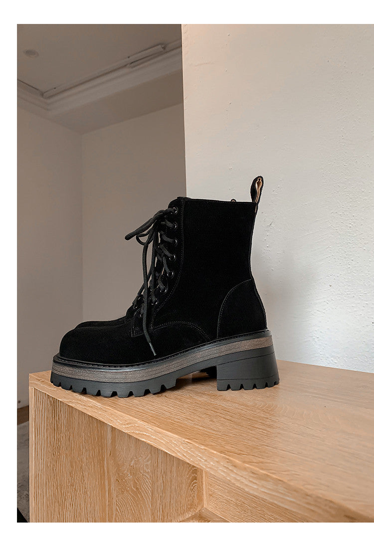 Karin Luna In Stock Casual style thin strap round toe suede ankle boots