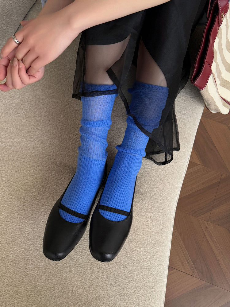 Karin Luna In Stock Spot Goods    Retro Elastic Band Chunky Heel Single Shoes