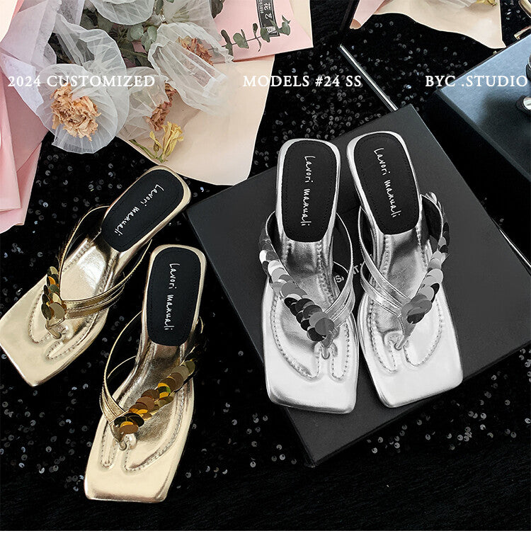 Karin Luna Exquisite Daughter~t Footrest with Rhinestones for a Sofa-like Feel  Sequin Flip-Flops