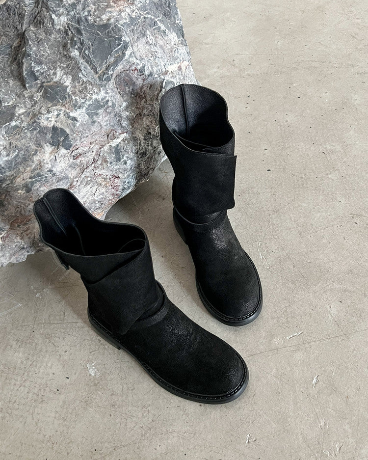 Karin Luna In Stock Spot Goods  Super textured Lazy Style Thick-Soled Ankle Boots