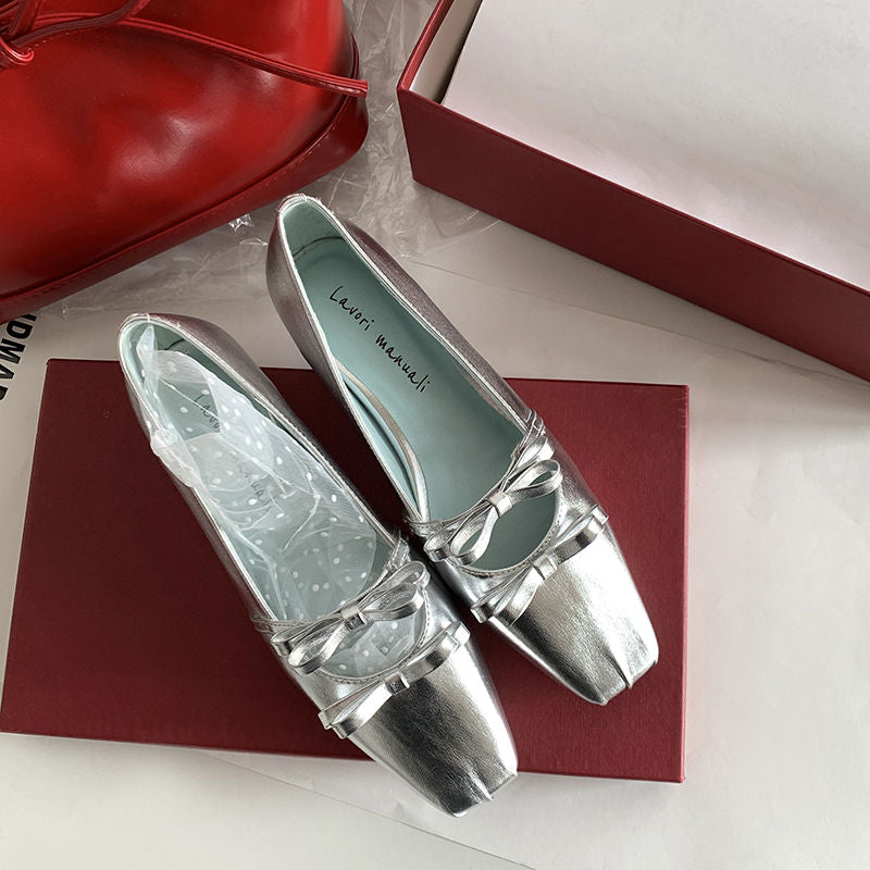 Karin Luna In Stock Spot Goods  Hot-Selling Element Bowknot Square-Toe Color-Block Height-Increasing Flats