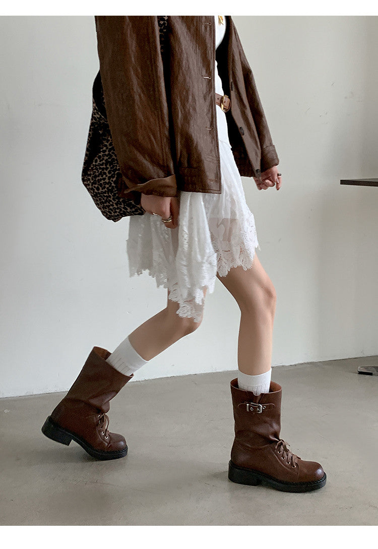 Karin Luna Bestseller Large Tube Thick Sole Martin Boots with Belt Buckle