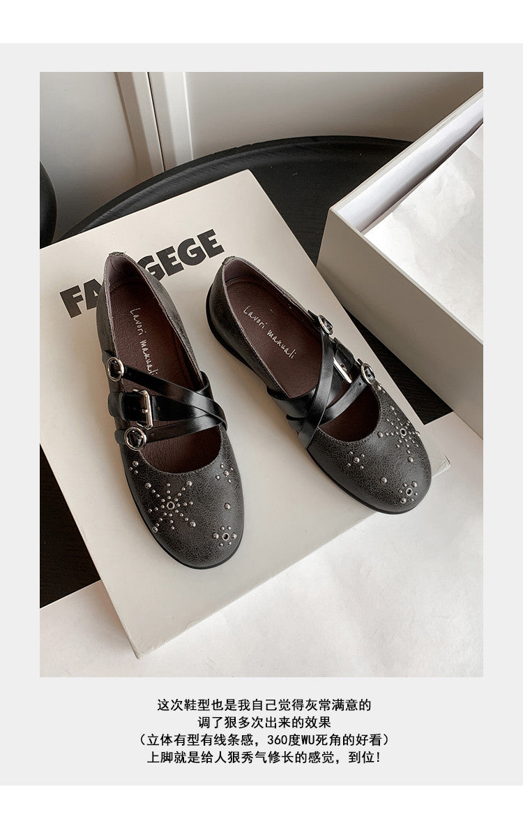 Karin Luna In Stock Spot Goods Studded Rivet Hidden Wedge Mary Jane Shoes