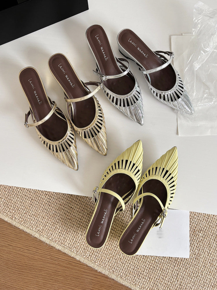 Karin Luna Casual Feel~In stock Pointed Toe Hollow Design Note Pointed Toe Slippers