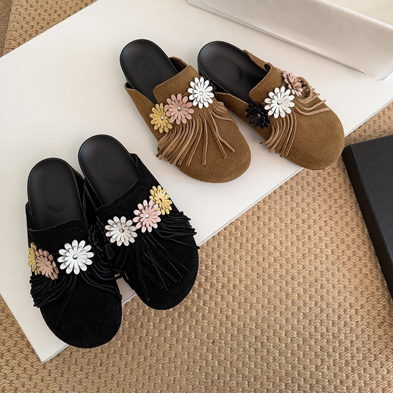 Karin Luna   Tassel Three-Dimensional Flower Thick-Soled Closed-Toe Slippers