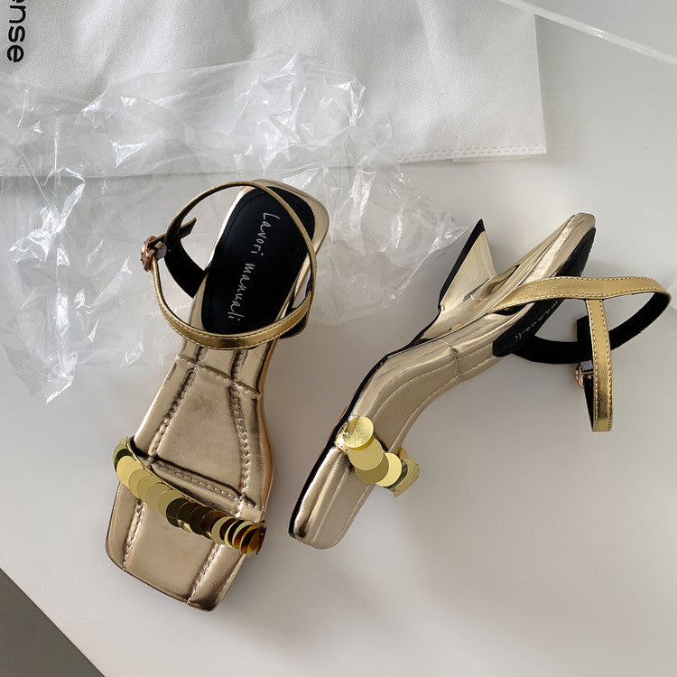 Karin Luna In Stock Spot Goods   Sequin One-Strap Irregular Heel Sofa Insole Sandals