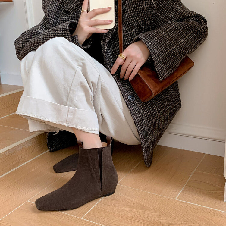Karin Luna Classic Style Internal Height Increase Cowhide Leather Small Square Toe Short Fashion Boots