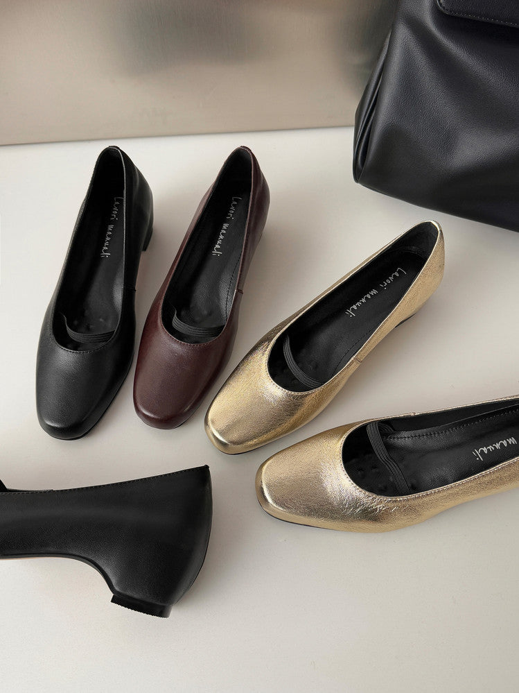 Karin Luna In Stock Spot Goods    Retro Elastic Band Chunky Heel Single Shoes