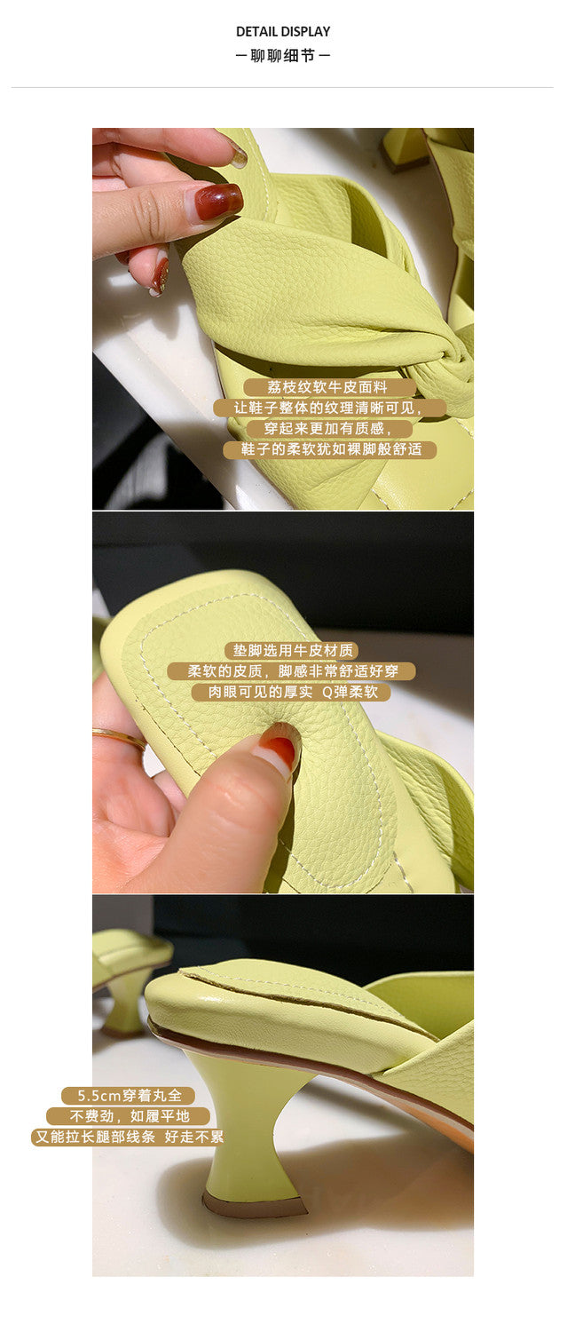 Karin Luna In Stock In Stock  Comfortable Cross Strap  Airy High Heel Square Toe Slippers