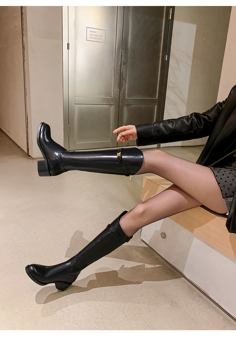 Karin Luna In Stock Classic Style Now Round Toe Flat Bottom Casual Slimming Knight Boots