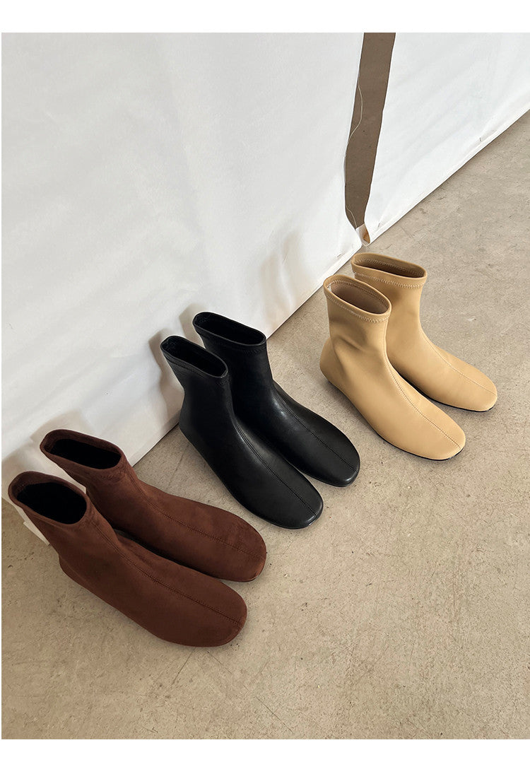 Karin Luna In Stock Spot Goods Round Toe Basic Stretch Slim Short Boots