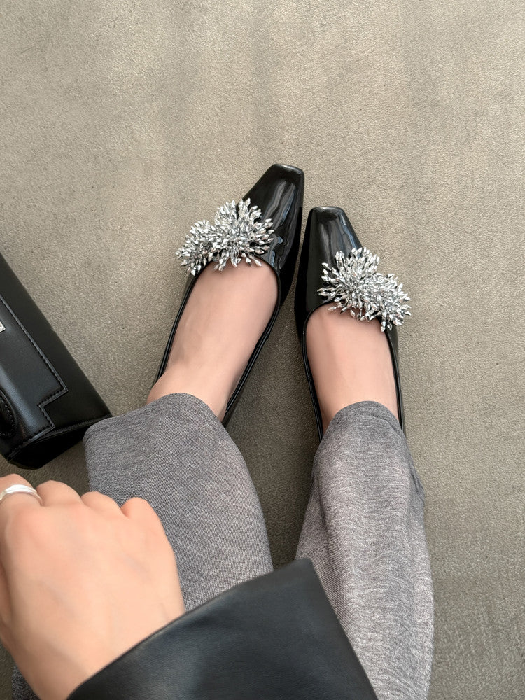 Karin Luna In Stock Spot Goods Exquisite Fireworks Buckle Small Square Toe Chunky Heel Commuter Shoes