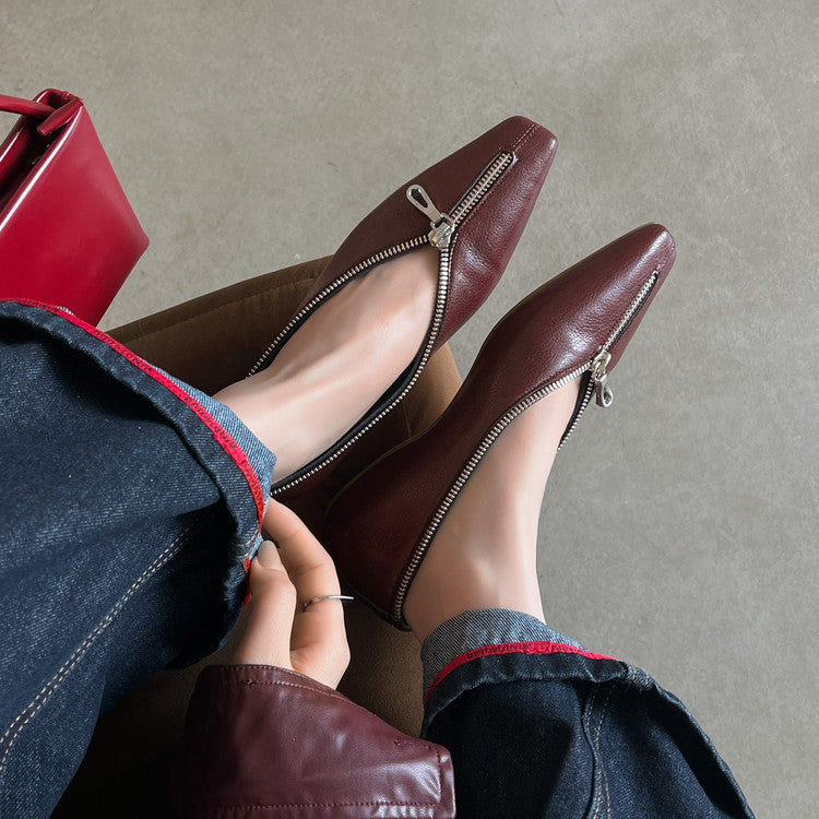 Karin Luna In Stock In Stock ~Basic Versatile Light Luxury Zipper Small Square Toe Flats