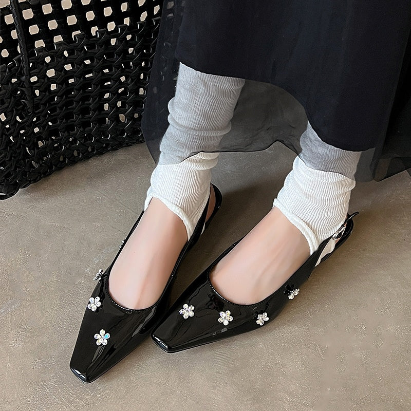Karin Luna In Stock  Spot Goods  Rhinestone Small Square Toe Closed-Toe Sandals