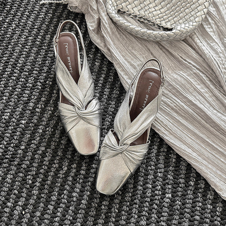 Karin Luna French Retro Wrinkled Small Square Toe Elegant Closed-Toe Sandals