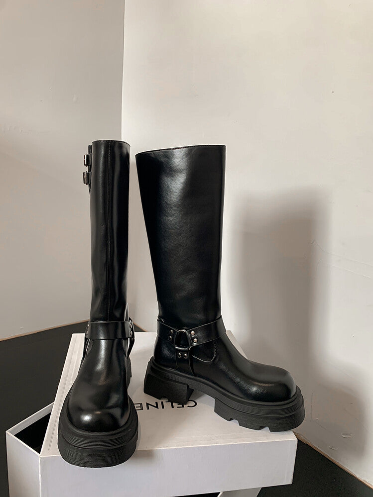 Karin Luna Full Cowhide  miumiu Popular Round Toe Thick Sole Beautiful and height-increasing