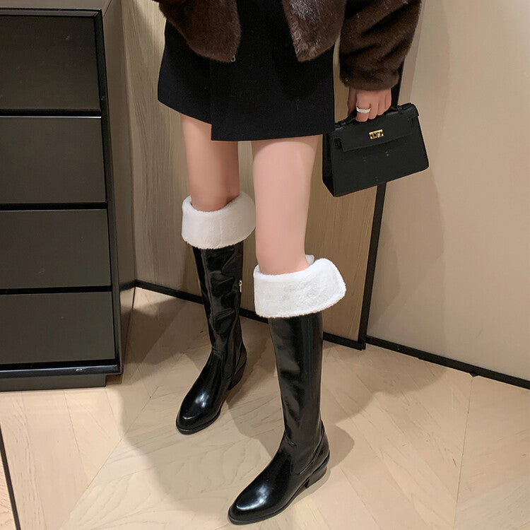 Karin Luna exploded  Three versions exploded Single Fleece Lining Fur Collar Version  Thick Fur Collar Foldable Hot-Selling Full Cowhide Pointed Toe Chunky Heel Classic Style