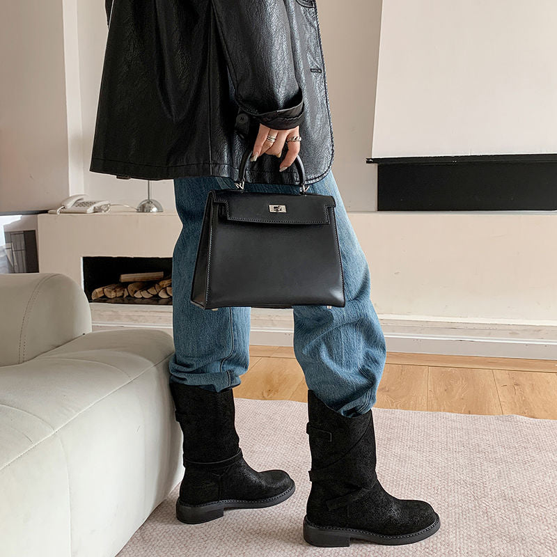 Karin Luna In Stock Spot Goods  Super textured Lazy Style Thick-Soled Ankle Boots