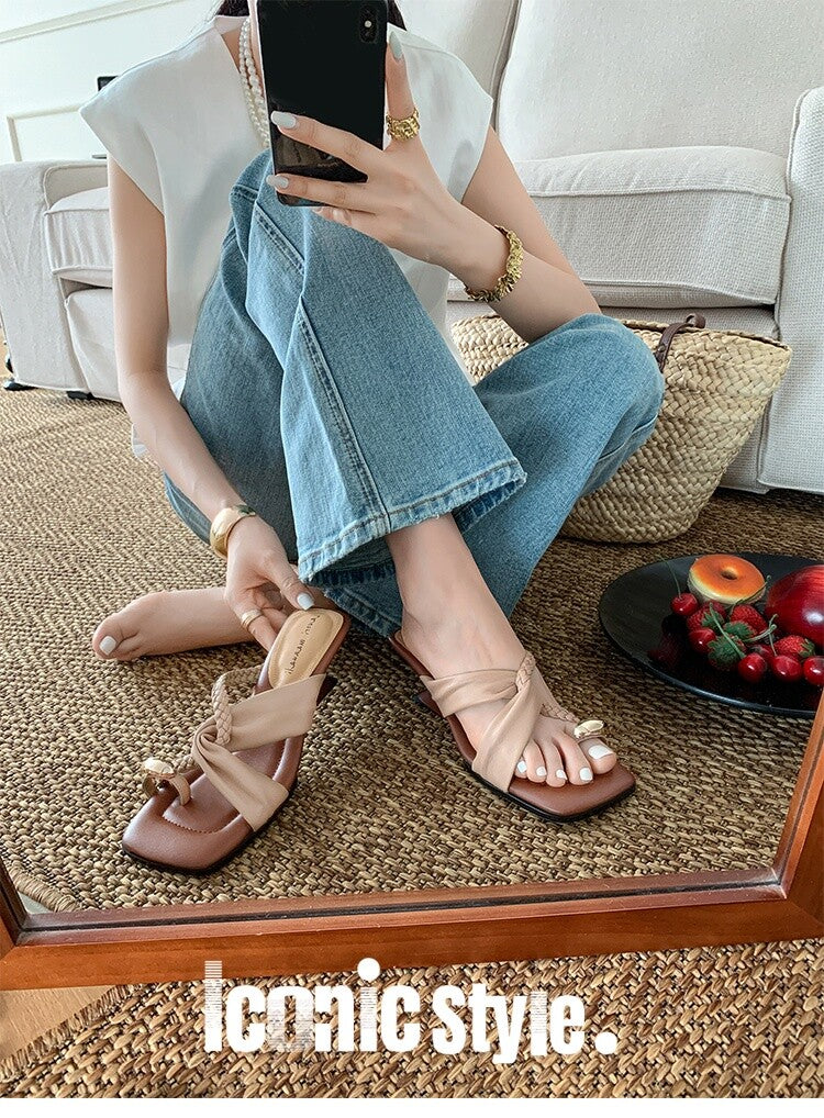 Karin Luna has a sense of design ~Twist Braided Cross Strap Square Toe Sandals