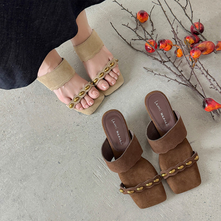 Karin Luna Hot-Selling Element Amber Heel~Spot Goods Spot Goods  Vacation Style One-Strap Amber Irregular Heel Slippers