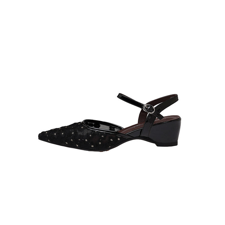Karin Luna In Stock Spot Goods Embroidered Daisy Sheepskin Mesh Elegant Closed-Toe Slippers