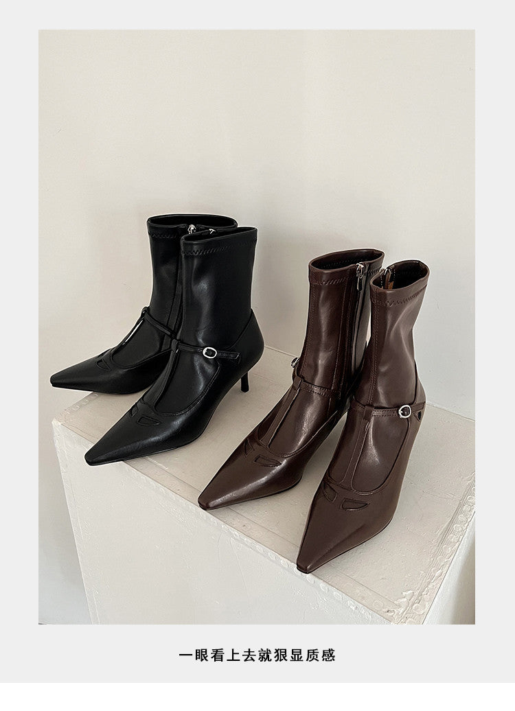 Karin Luna In Stock Spot Goods Elegant Stiletto Pointed Toe Side Zipper Short Boots
