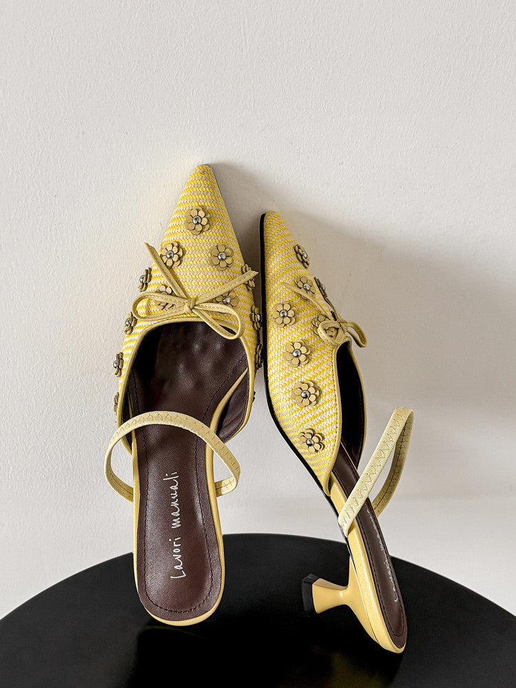 Karin Luna In Stock Spot Goods  Elegant Floral Pointed Toe Rhinestone Slippers