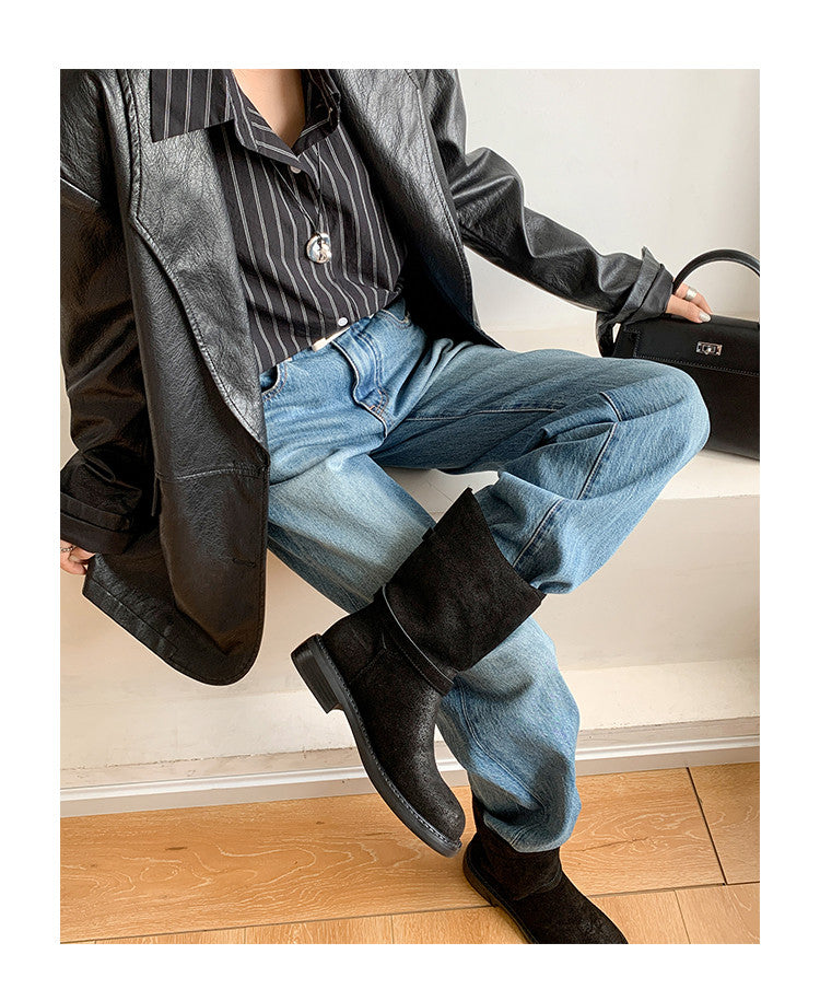 Karin Luna In Stock Spot Goods  Super textured Lazy Style Thick-Soled Ankle Boots