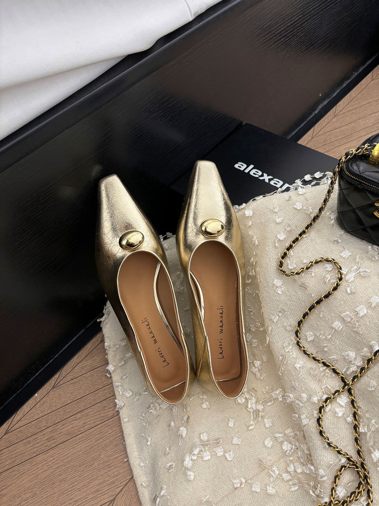 Karin Luna In Stock In Stock ~Basic Versatile French Style Small Square Toe Shallow Mouth Single Shoes