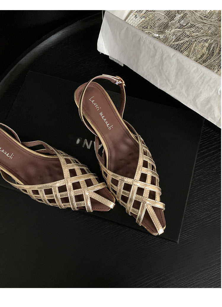 Karin Luna Braided Style ~Cross-woven Pointed Toe Closed-toe Sandals