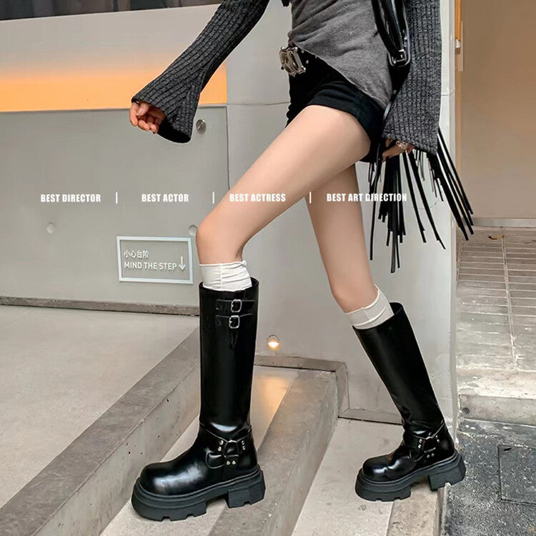 Karin Luna Full Cowhide  miumiu Popular Round Toe Thick Sole Beautiful and height-increasing