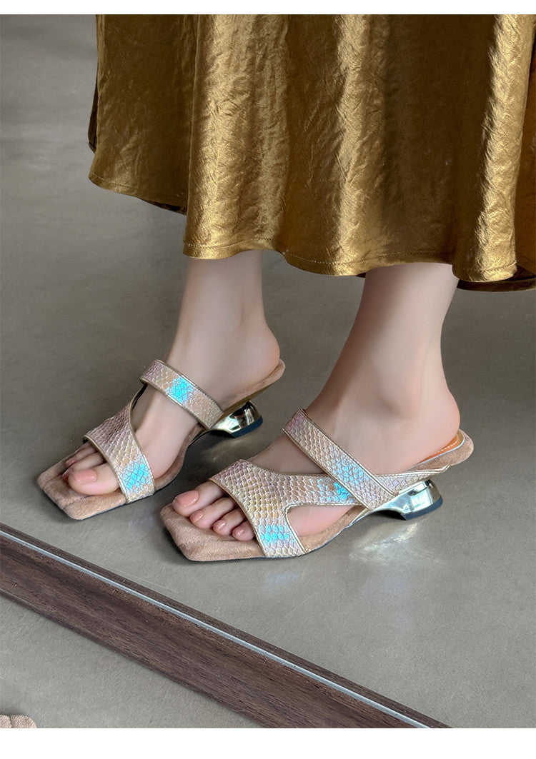 Karin Luna Fish Skin Series~Minimalist Square Toe Popular Irregular Heel Slippers
