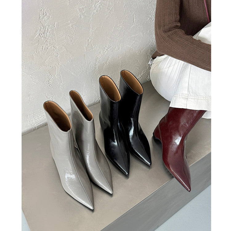 Karin Luna Elegant Pointed Toe Hidden Wedge Short Boots