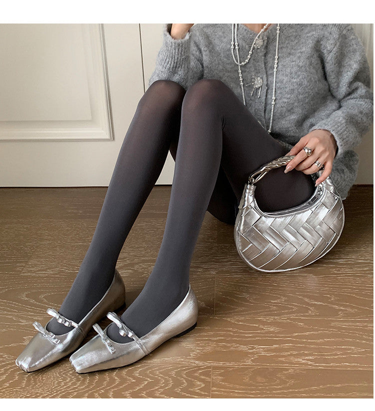 Karin Luna In Stock Spot Goods  Hot-Selling Element Bowknot Square-Toe Color-Block Height-Increasing Flats