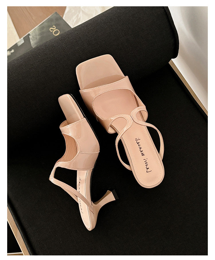 Karin Luna French Retro Square Toe Wrap Strap Open-Toe Slippers