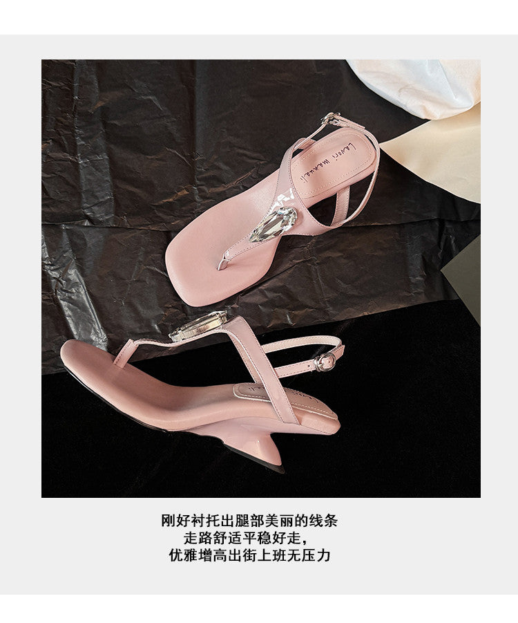 Karin Luna Bestseller Element Square Toe Irregular Heel Super Stable Toe Clip Sandals