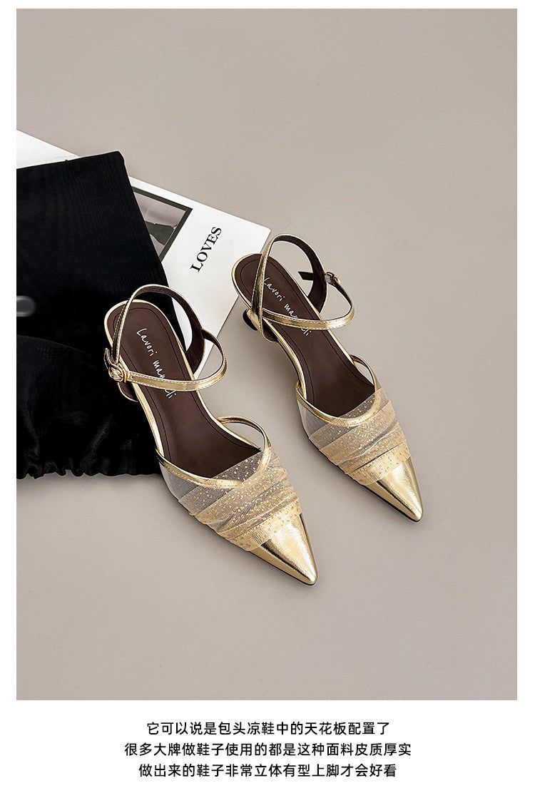 Karin Luna In Stock Spot Goods  Elegant Mesh Pointed Toe Sandals