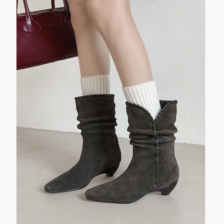 Karin Luna Elegant Style Small Square Toe Pleated Short Boots