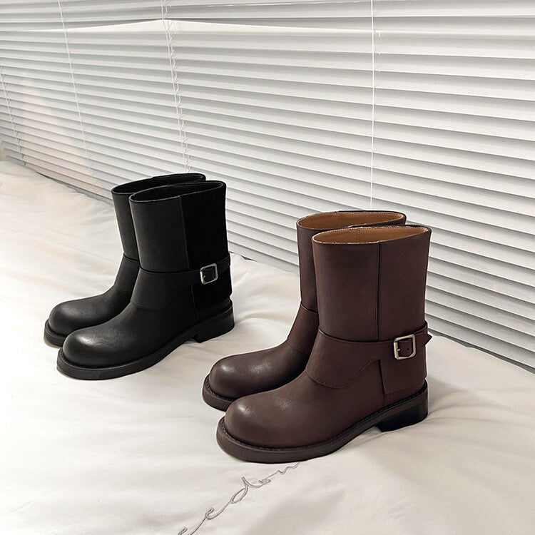 Karin Luna Belt Buckle Chunky Heel Fashion Short Boots