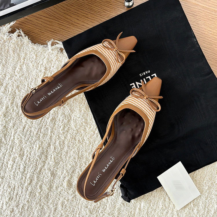 Karin Luna In Stock Spot Goods Braided Style Elegant Thin Heel Pointed Toe Closed-Toe Sandals