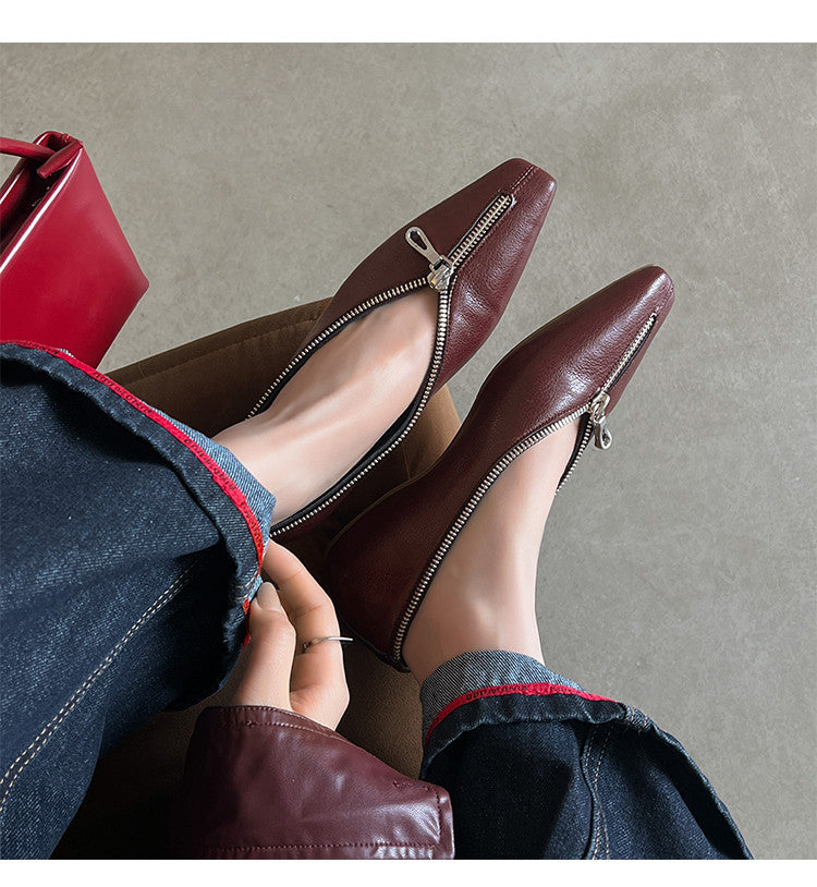 Karin Luna In Stock In Stock ~Basic Versatile Light Luxury Zipper Small Square Toe Flats